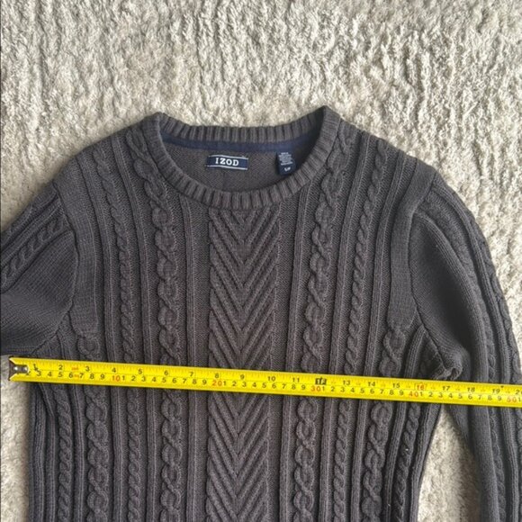 Izod Gray Cable Knit Crewneck Sweater - Picture 3 of 3